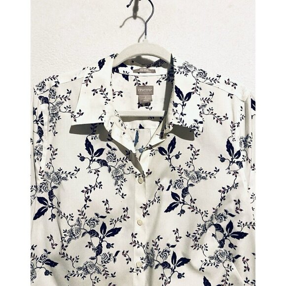 Chicos Top Womens Large Artsy Jacobean Print Button Up No Iron Stain Shield - Picture 2 of 7